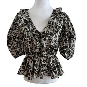 Anna Cate Tuckernuck Ruffle Black and White V Neck Peplum